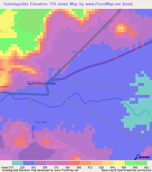 Guledagudda,India Elevation Map
