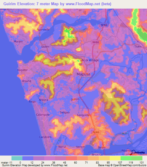 Guirim,India Elevation Map