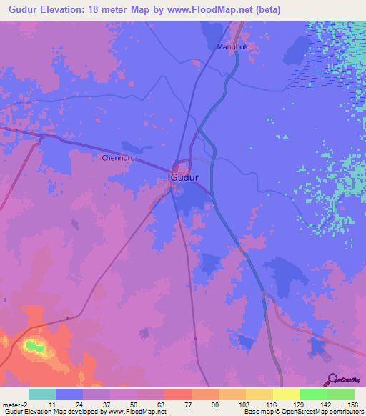 Gudur,India Elevation Map