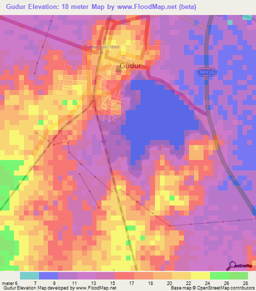 Gudur,India Elevation Map