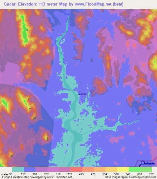 Gudari,India Elevation Map