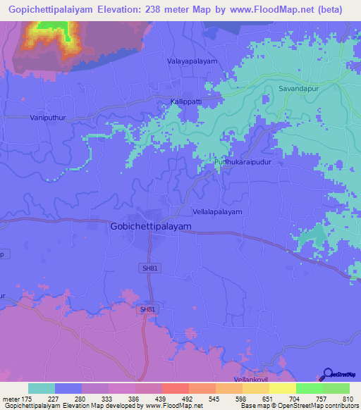 Gopichettipalaiyam,India Elevation Map