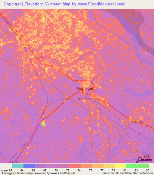 Gopalganj,India Elevation Map