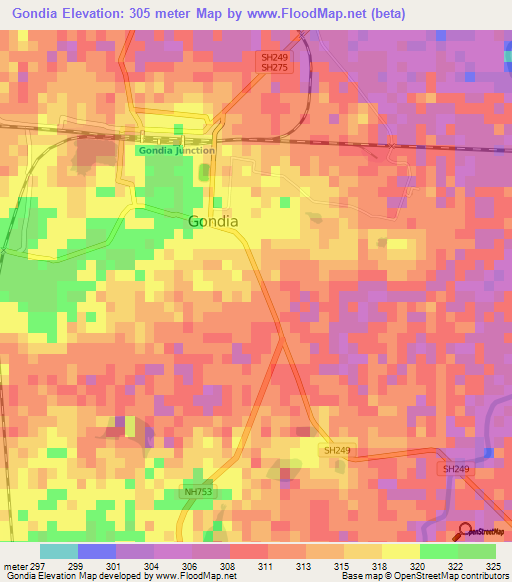 Gondia,India Elevation Map