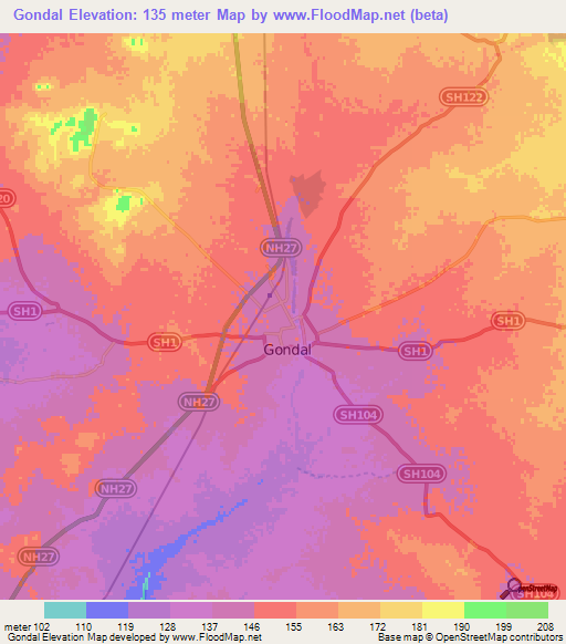 Gondal,India Elevation Map