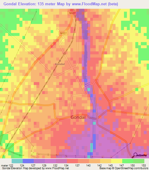 Gondal,India Elevation Map
