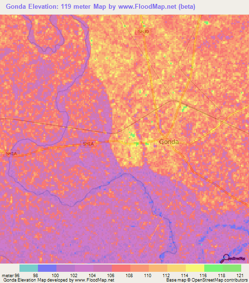 Gonda,India Elevation Map