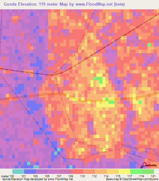 Gonda,India Elevation Map