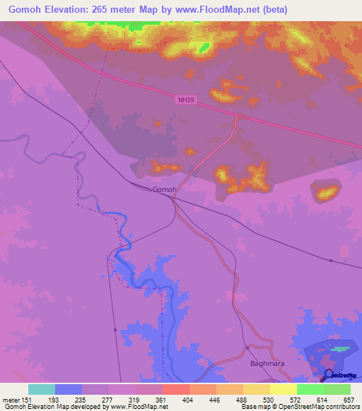 Gomoh,India Elevation Map
