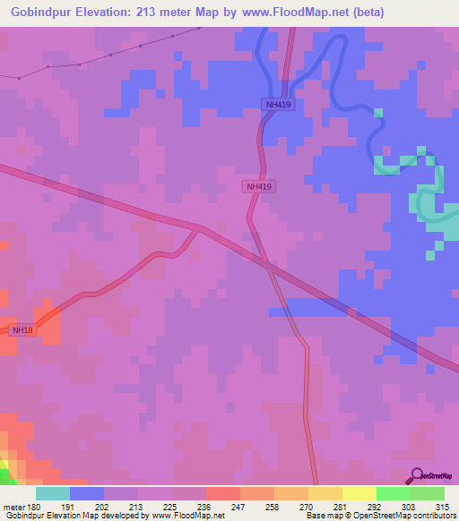 Gobindpur,India Elevation Map