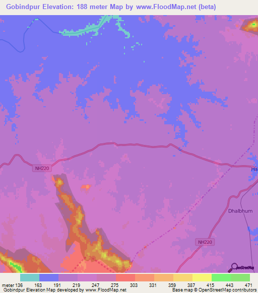 Gobindpur,India Elevation Map