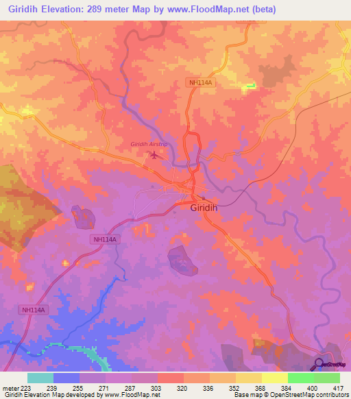Giridih,India Elevation Map