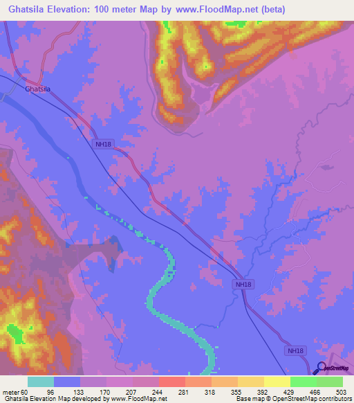 Ghatsila,India Elevation Map