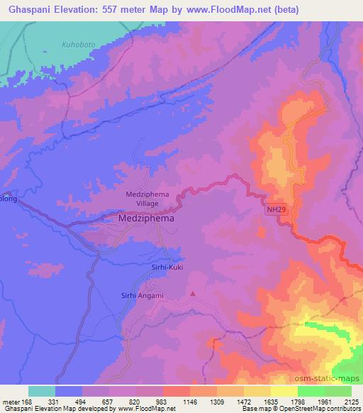 Ghaspani,India Elevation Map