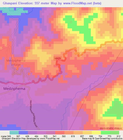 Ghaspani,India Elevation Map