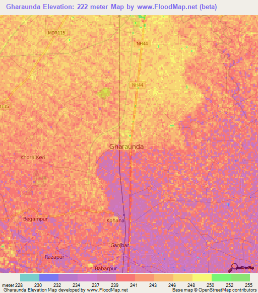 Gharaunda,India Elevation Map