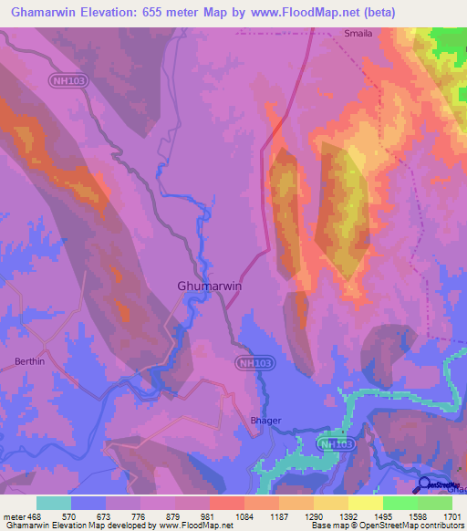 Ghamarwin,India Elevation Map