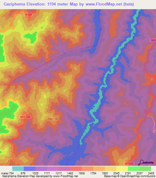 Gaziphema,India Elevation Map