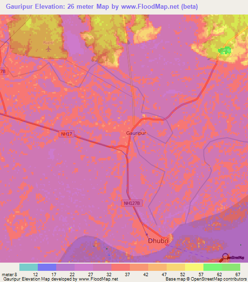Gauripur,India Elevation Map