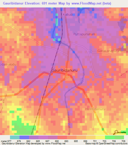 Gauribidanur,India Elevation Map
