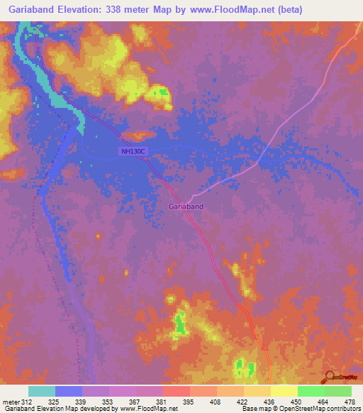 Gariaband,India Elevation Map