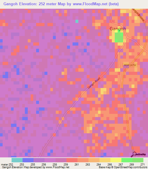 Gangoh,India Elevation Map