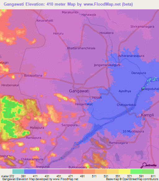 Gangawati,India Elevation Map