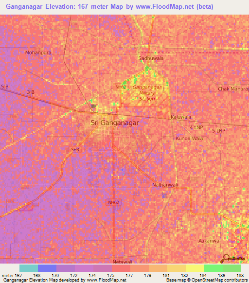 Ganganagar,India Elevation Map
