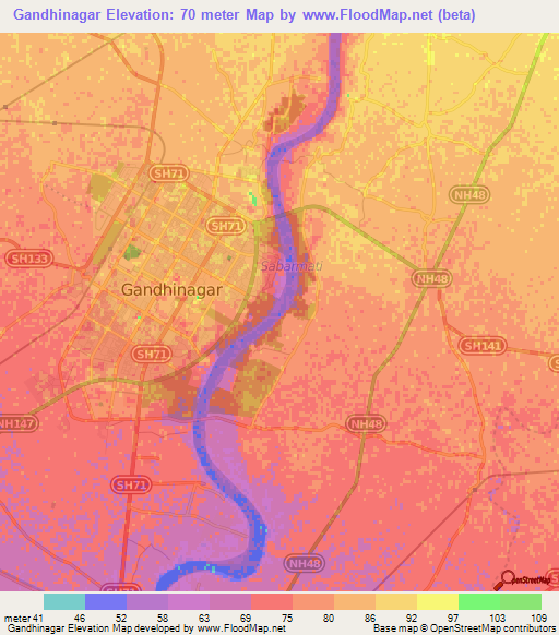 Gandhinagar,India Elevation Map