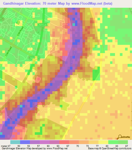 Gandhinagar,India Elevation Map