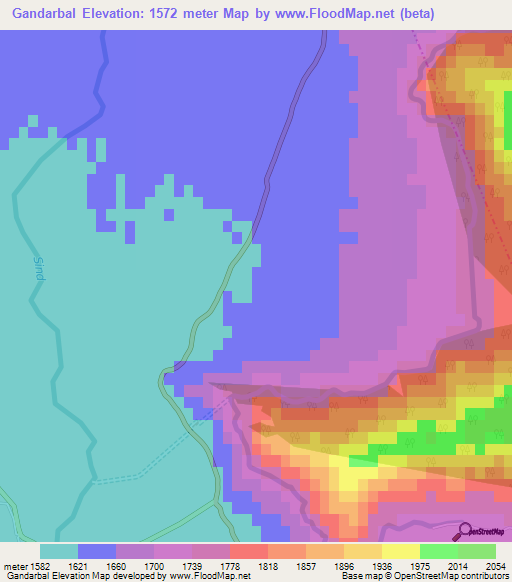 Gandarbal,India Elevation Map