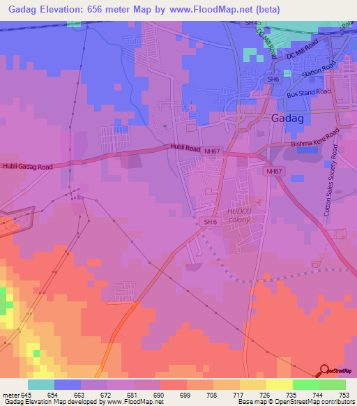 Gadag,India Elevation Map
