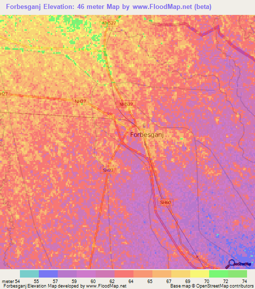 Forbesganj,India Elevation Map