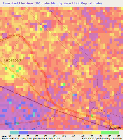 Firozabad,India Elevation Map