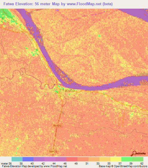 Fatwa,India Elevation Map
