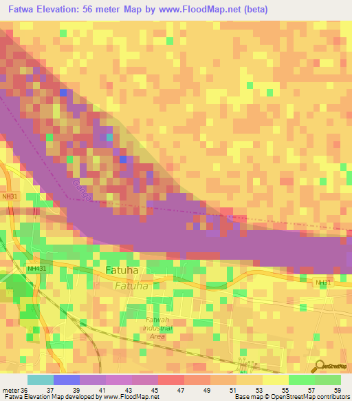 Fatwa,India Elevation Map