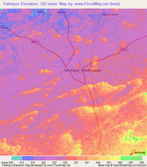 Fatehpur,India Elevation Map