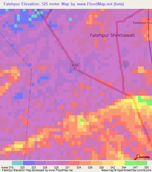 Fatehpur,India Elevation Map