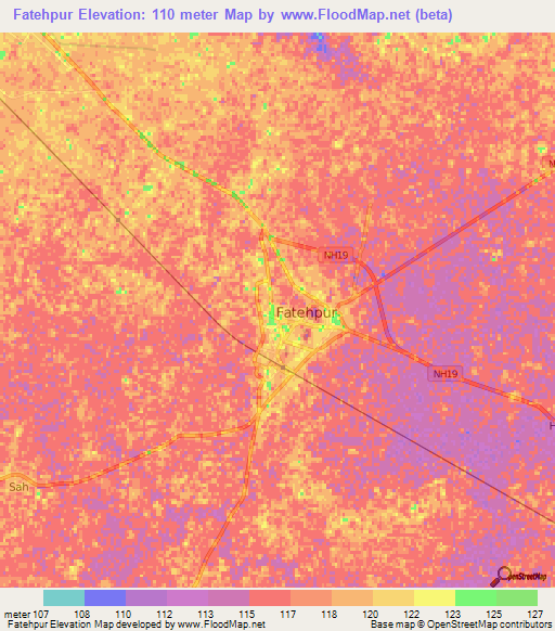 Fatehpur,India Elevation Map