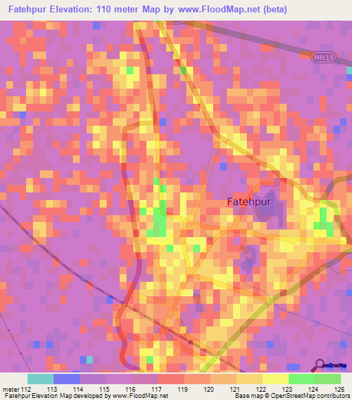 Fatehpur,India Elevation Map