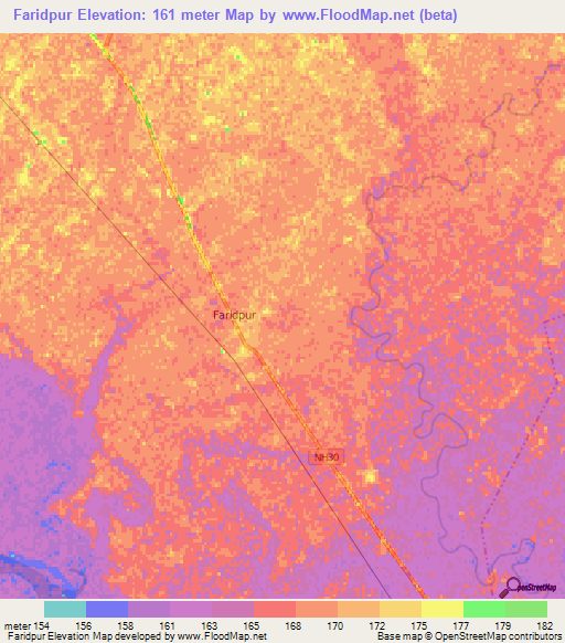 Faridpur,India Elevation Map