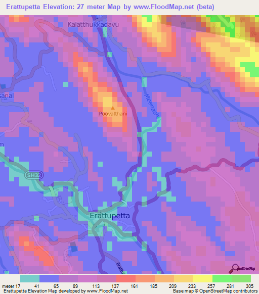 Erattupetta,India Elevation Map
