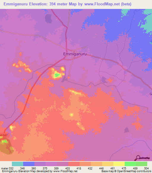 Emmiganuru,India Elevation Map