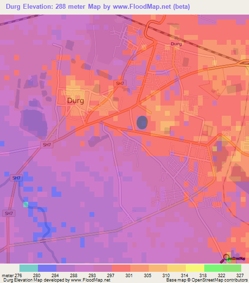 Durg,India Elevation Map