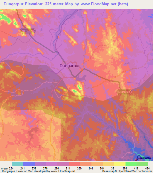 Dungarpur,India Elevation Map