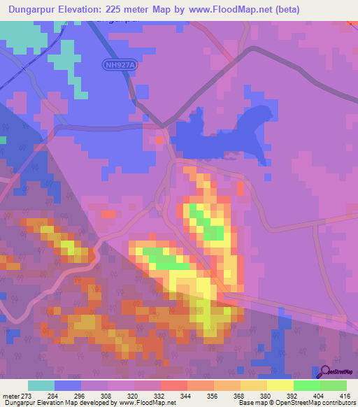 Dungarpur,India Elevation Map
