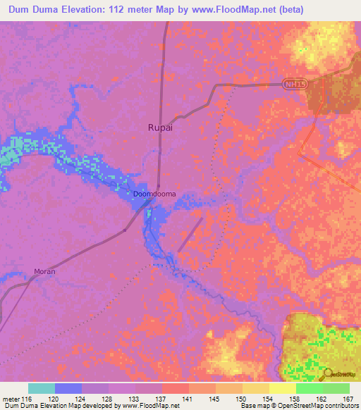 Dum Duma,India Elevation Map