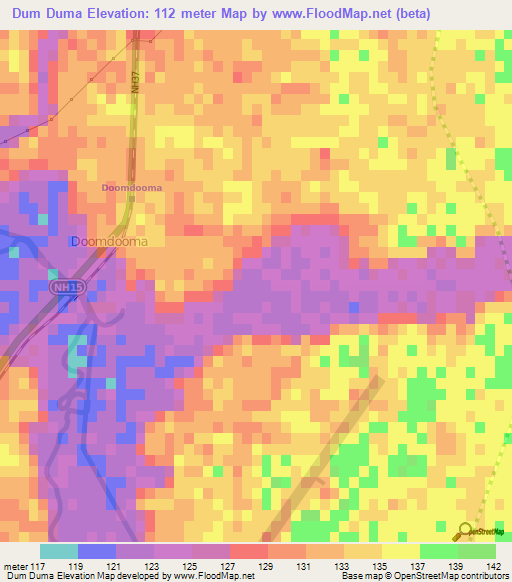 Dum Duma,India Elevation Map