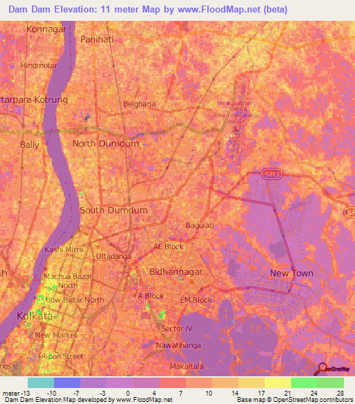 Dam Dam,India Elevation Map