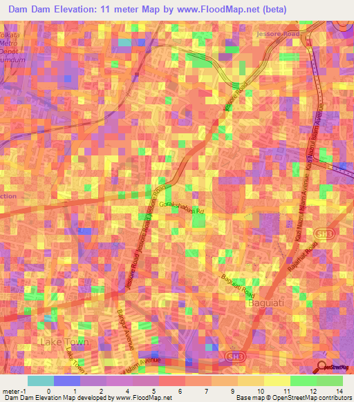 Dam Dam,India Elevation Map